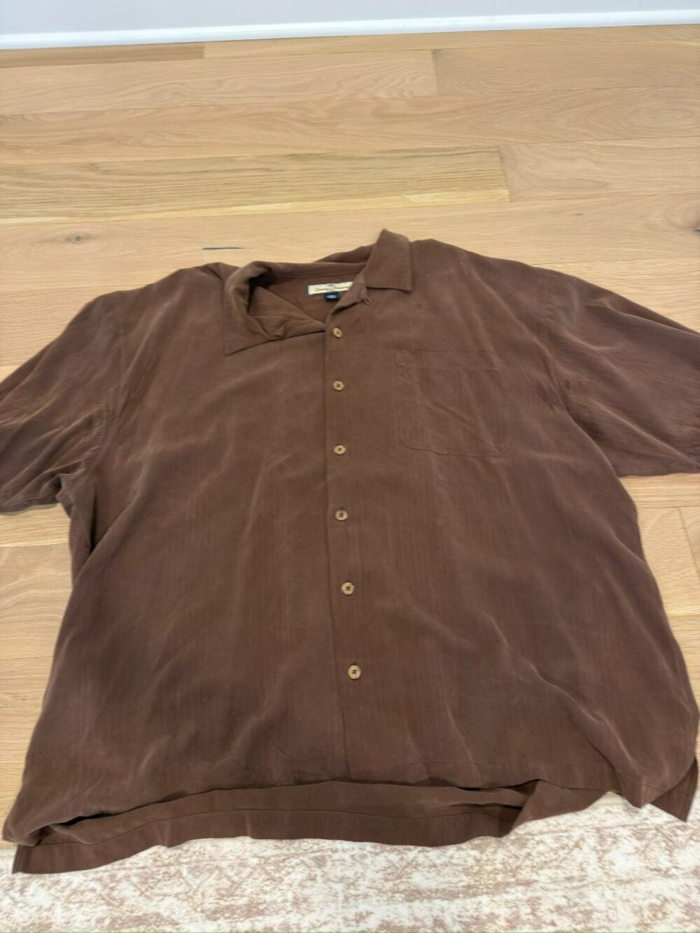 Brown Silk Button Down with Palm Tree Detailing Tommy Bahama